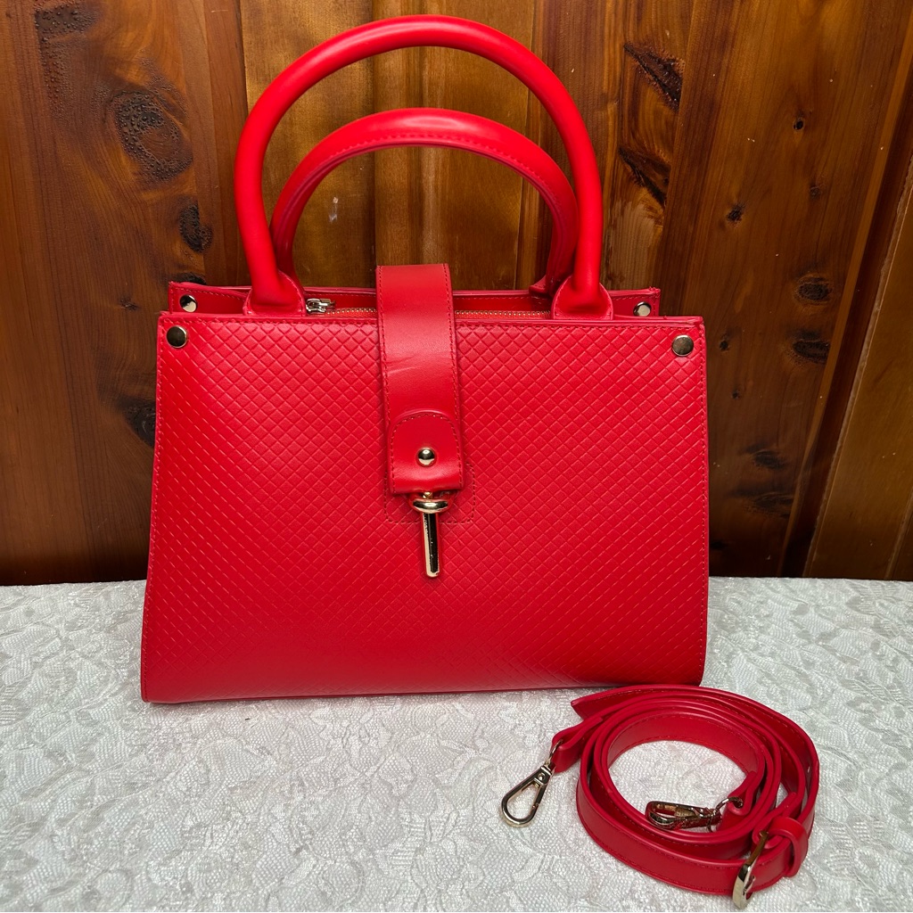 Boutique Chic Red Textured Leather Satchel Bag Quiet Luxury Timeless Classic